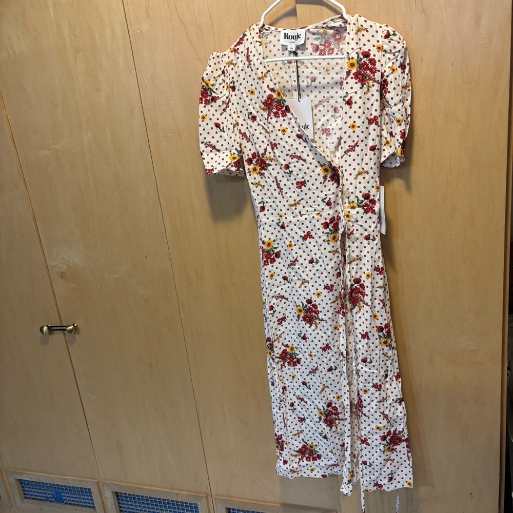 Rouje Gabin Dress Midi Wrap Ecru Floral Dot Size 34 - Picture 3 of 5